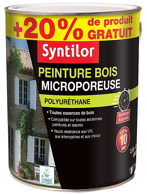 Castorama Peinture Bois Microporeuse Intérieur Extérieur Blanc Brillant Syntilor 2,5L + 20% Gratuit 1 Castorama Peinture Bois Microporeuse Intérieur Extérieur Blanc Brillant Syntilor 2,5L + 20% Gratuit